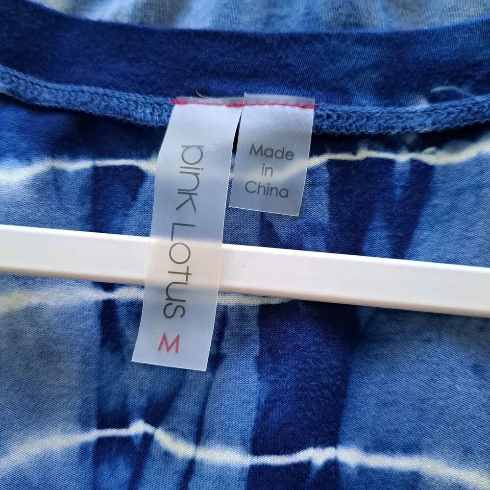 Pink‎ Lotus Women's Blue Tie Dye Dress Sz M Casual Comfy Boho Beach Weekend Wear